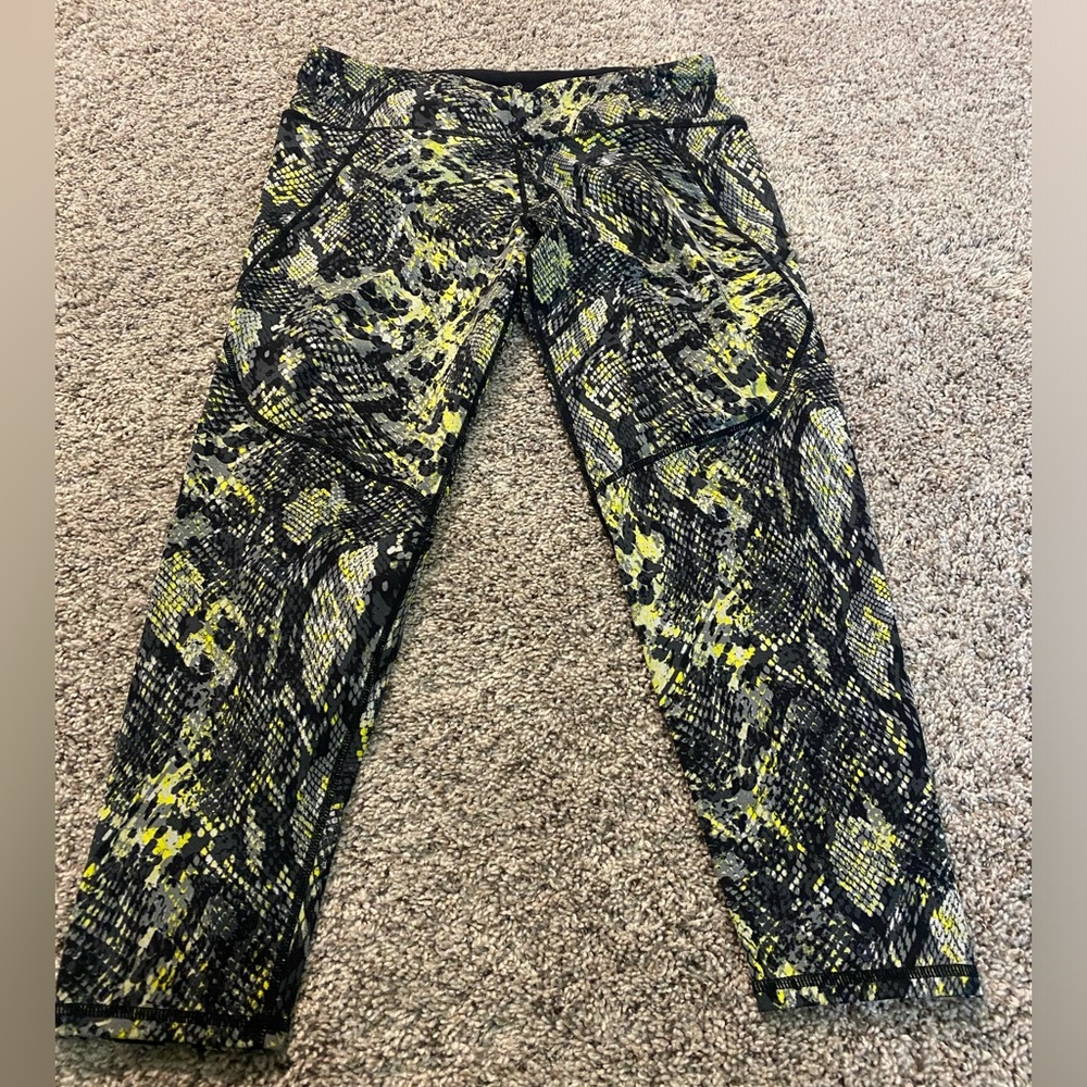 Sweaty Betty Neon Yellow & Black Printed Cropped Leggings